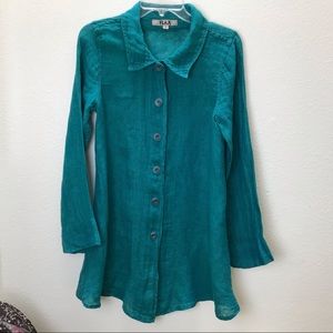 Flax Linen Gauze Bias Swing Tunic sz S Green